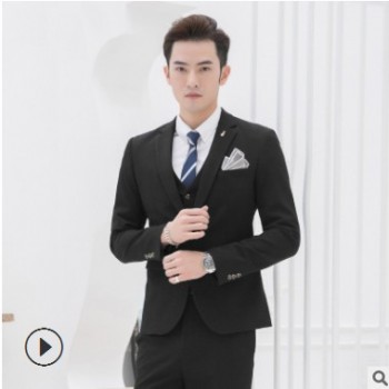 2019春季時尚紳士舒適修身西裝三件套 男職業(yè)裝正裝男士西服套裝