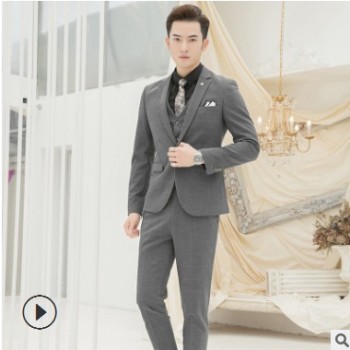 2019春季新款西裝馬甲褲子三件套男士青年商務時尚紳士套裝西服