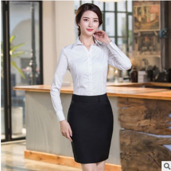 2018韓版職業襯衫 氣質通勤OL包臀裙 V領修身顯瘦職業套裝 女
