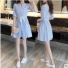 2019新款春裝女藍(lán)色條紋韓版小清新連衣裙顯瘦學(xué)生襯衫裙子女夏