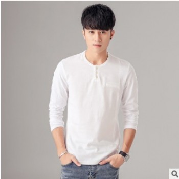 2019新款 純色男式t恤純棉長袖時尚潮流青年男裝 廠家直銷