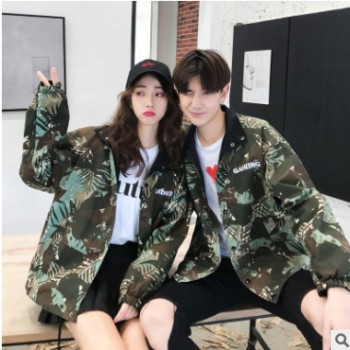 現貨實拍情侶裝春裝2019新款韓版迷彩兩面穿夾克外套