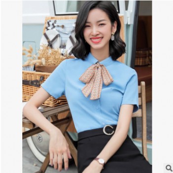 實拍2019新款春季白襯衫女工作服正裝職業修身短袖襯衣女裝