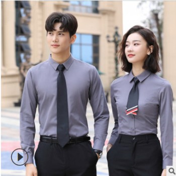 男女同款工作服長袖襯衫職業裝商務秋裝銀行4S店車行襯衣刺繡LOGO
