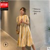 豎條紋連衣裙中長款娃娃裙寬松韓版甜美a字格子連衣裙chic韓版