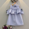 小辣妞2018夏季新款韓版女童露肩條紋背心裙公主連衣裙 一件代發(fā)