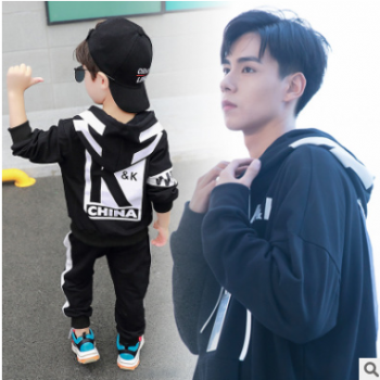 李現同款套裝2019韓版運動秋款針織KK套裝兒童兩件套裝跨境專