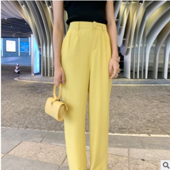實(shí)拍 休閑闊腿褲拖地女高腰垂感2019春夏新款寬松韓版直筒褲長(zhǎng)褲