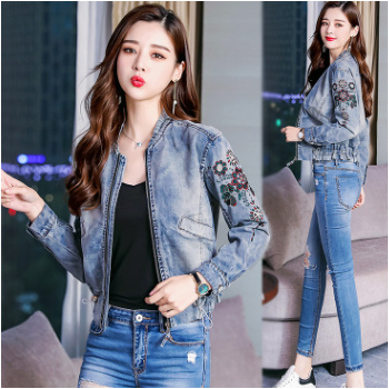 牛仔外套秋季女2018新款韓版短款淺色寬松原宿刺繡棒球服bf上衣潮