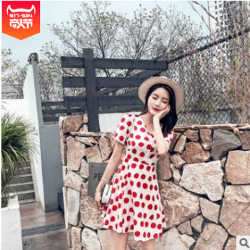 2019夏季海南三亞海邊度假泰國旅游波點雪紡顯瘦小清沙灘裙女