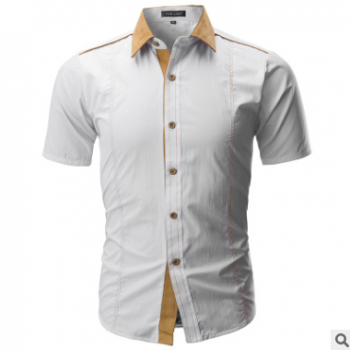 外貿(mào)原單2019新款外貿(mào)男裝歐美男士短袖襯衫麂皮絨領(lǐng)短袖襯衣
