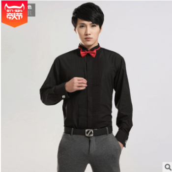 男士新郎結婚禮服襯衫立領法式袖扣襯衫一件代發(fā)演出襯衣配送領結