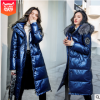 歐洲站2019冬季新款羽絨棉服女長款過膝亮面時尚寬松大毛領棉服女