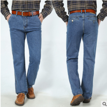 2019秋冬季純棉高腰中老年寬松版中高檔牛仔褲男直筒長褲一件代發