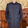 男式中老年中山裝男 套裝西服春秋款 老年人中山服爸爸裝西服料