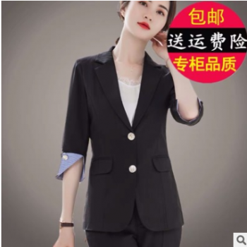 職業裝女裝2019新款時尚氣質中袖長款職業裝工作服正裝