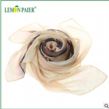 100%桑蠶絲絲巾 數碼印花長巾 奶白色防曬沙灘巾 魅力女士圍巾