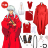 犬夜叉cos服 紅色 和服 cosplay服裝 全套衣服 動漫男裝 假發耳朵