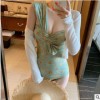 日韓ins風(fēng)泳衣19年新款性感小碎花單肩扭結(jié)連體泳衣沙灘比基尼女