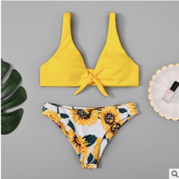2019外貿(mào)新款泳裝亞馬遜向日葵印花分體游泳衣女歐美比基尼BIKINI