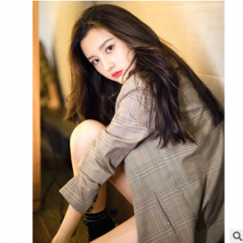 格子西裝外套女短款韓版修身休閑春裝韓國春秋復古格紋chic小西服
