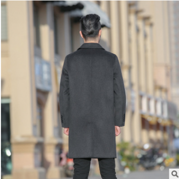 毛呢外套男雙面羊絨保暖外套商務修身呢子男裝翻領羊毛大衣中長款