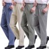 廠家直銷男士亞麻褲中老年人高腰寬松休閑褲男松緊腰大碼長褲子