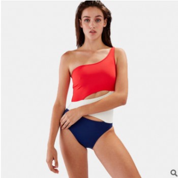 2019新款速賣通泳裝 運動款性感泳裝女 套裝爆款單肩泳衣一件代發