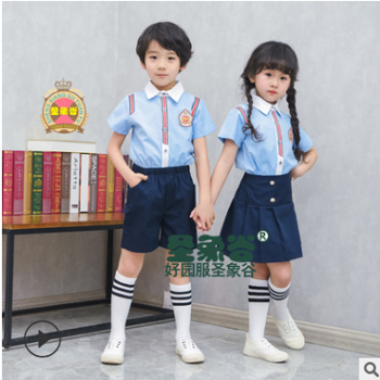 幼兒園園服夏裝兒童運(yùn)動(dòng)會(huì)班服短褲短裙襯衣純棉英倫風(fēng)園服兩件套