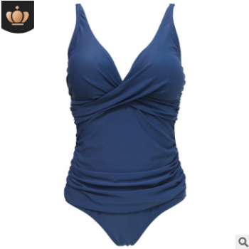 大碼跨境三角連體游泳衣女士雙肩歐美性感一體式褶皺泳裝露背紅色