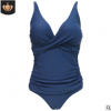 大碼跨境三角連體游泳衣女士雙肩歐美性感一體式褶皺泳裝露背紅色