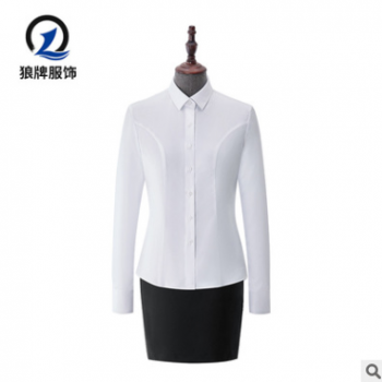 廠家供應(yīng)職業(yè)白色人字紋襯衫通勤修身女裝免燙長(zhǎng)袖工裝正裝襯衣