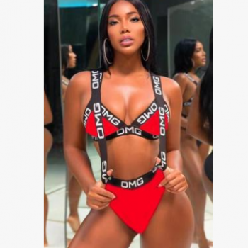 2019新款歐美外貿泳衣女性感比基尼泳裝速賣通爆款字母三角bikini