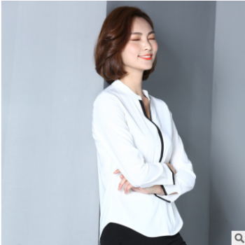 2019夏季新品白襯衫女長袖百搭襯衣v領(lǐng)職業(yè)寬松韓版雪紡衫上衣寸