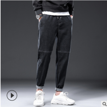 2019新款男士牛仔褲青少年寬松小腳哈倫褲時尚男式九分褲男休閑褲