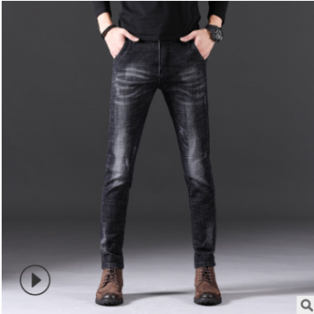 2018秋季彈力牛仔褲男式小腳褲休閑韓版修身男士中腰青年長褲子男