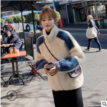 皮毛一體加厚顆粒絨大衣2019冬新款羊羔毛外套女短褲廠家一件代發