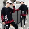 2019秋季新款拼格子衛衣套裝男少年學生時尚帥氣休閑兩件套男裝
