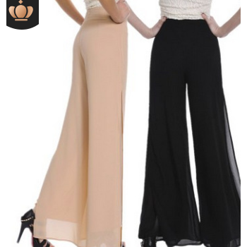 2019新款雪紡褲裙網紗寬松甩褲開叉直筒休閑褲大碼精品女闊腿褲