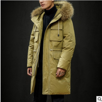 2019新款白鴨絨連帽外套男士羽絨服中長(zhǎng)款潮牌寬松時(shí)尚保暖大衣潮