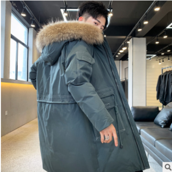 2019新款潮牌寬松白鴨絨保暖防寒大衣冬季羽絨服男中長(zhǎng)款連帽外套