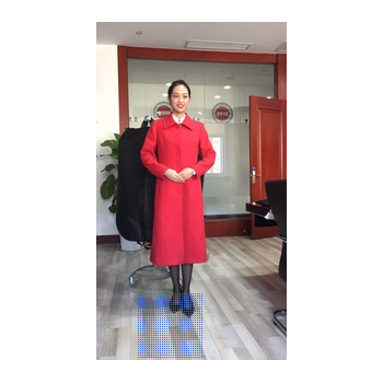 克柔絲 19新款純色長袖女款大衣定制 中國紅翻領韓版毛呢大衣