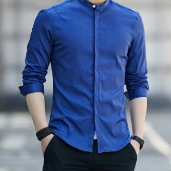 2019秋季抗皺男士長袖襯衫修身襯衣純色百搭商務休閑男裝廠家直銷