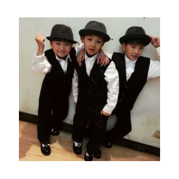 少兒街舞嘻哈機械舞popping鎖舞演出服大童條紋馬甲西褲套裝褲子