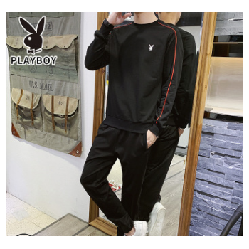 批發代理 花花公子 潮男士韓版修身圓領休閑運動套裝男