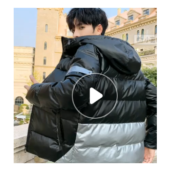 一件代發男士棉衣亮銀拼色時尚外套男加厚保暖時尚街拍大棉衣新款