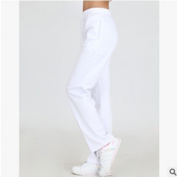 團(tuán)體春夏純白色運(yùn)動褲長褲男女健身操廣場舞運(yùn)動褲子夏季白色校褲