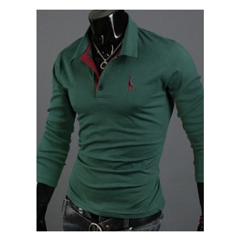 速賣通貨源長袖小鹿繡花保羅衫ebay男士長袖POLO衫休閑男現貨批發