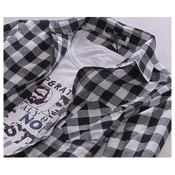 外貿特價 男士休閑襯衫 格子面料時尚韓版修身長袖格子襯衫 批發