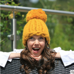 廠家直銷現貨美利奴純羊毛保暖手工粗毛線針織卷邊歐版帽子冬季潮